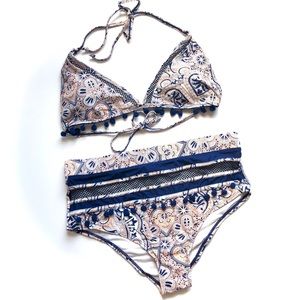 Bdcoco | High Waist 2 Piece Bikini Stripe Tassel